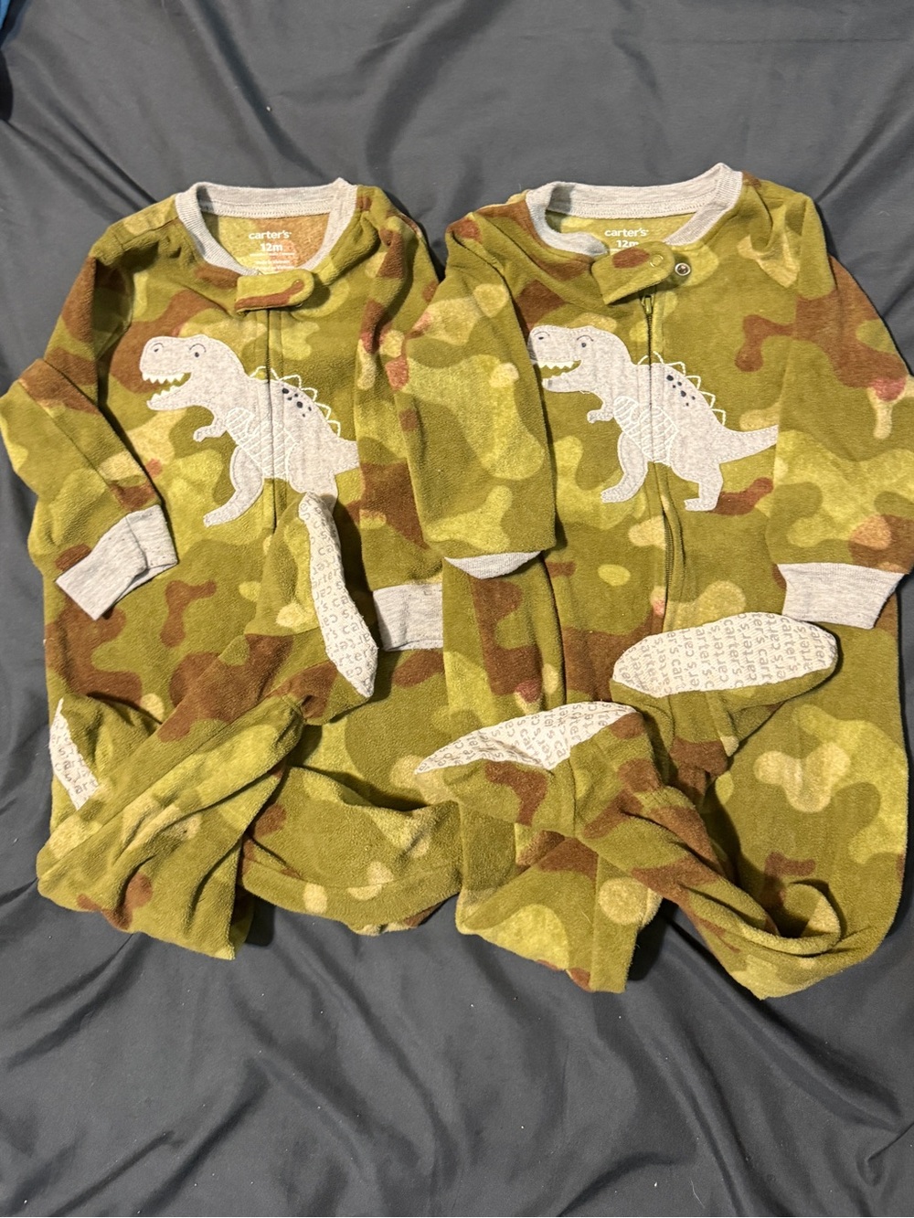 Carter's Green Camo Dinosaur Footed Sleep Sacks - Twin Set